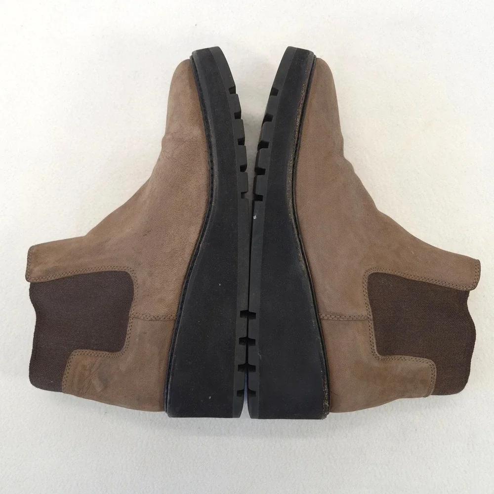 Eileen Fisher Brown Leather Platform Wedge Ankle Boots Nubuck Size 10